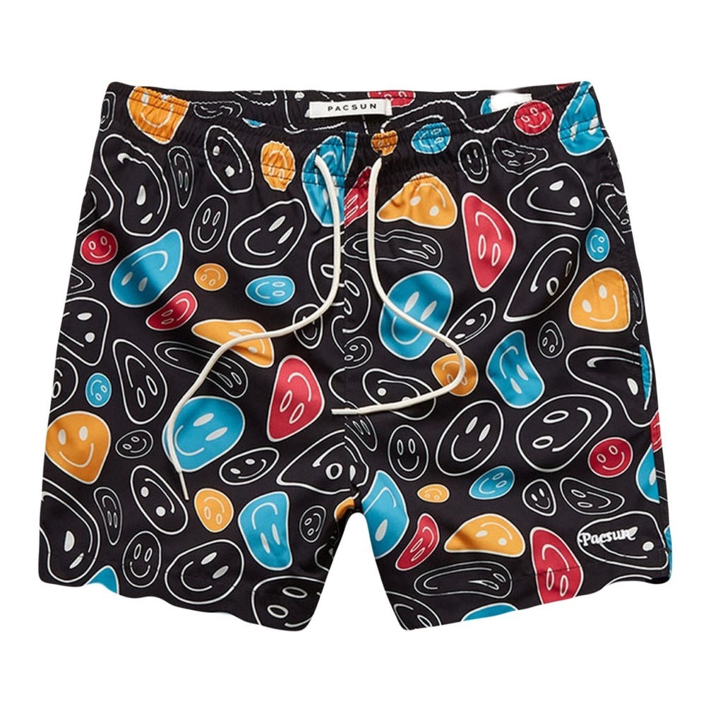 NWT PacSun Wavy Smiles 15" Swim Trunks XL
